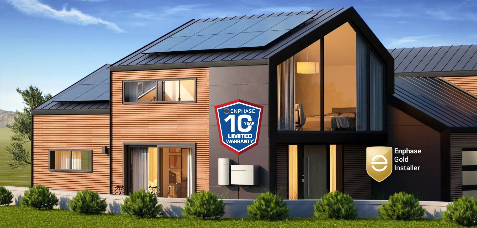 Modern home with an all-black Pro Solar array and Enphase batteries